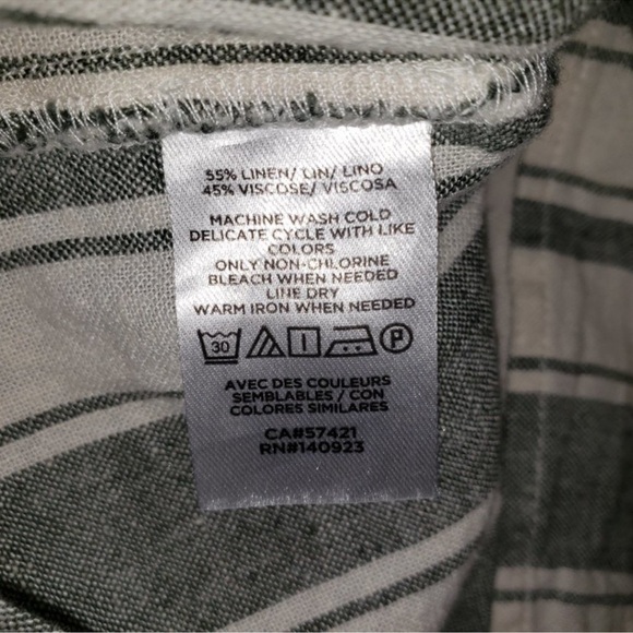 LOFT Cream Striped Ruffle Shoulder Tank Linen Blend Size Medium - Picture 5 of 8